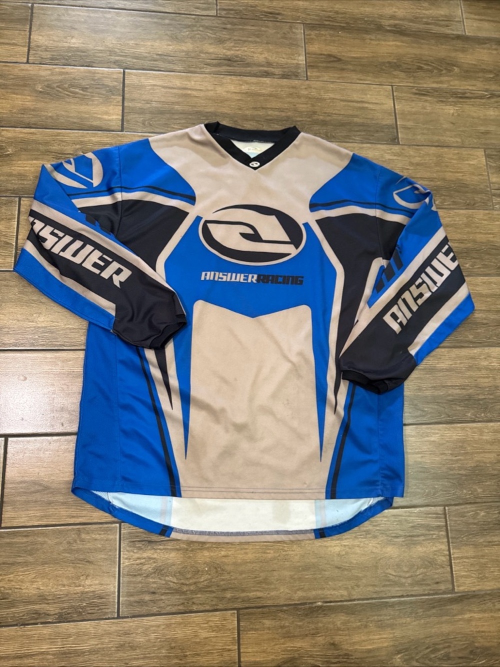 Answer Racing L Y2K Motocross Jersey Blue&Gray Long Sleeve Lightweight Polyester